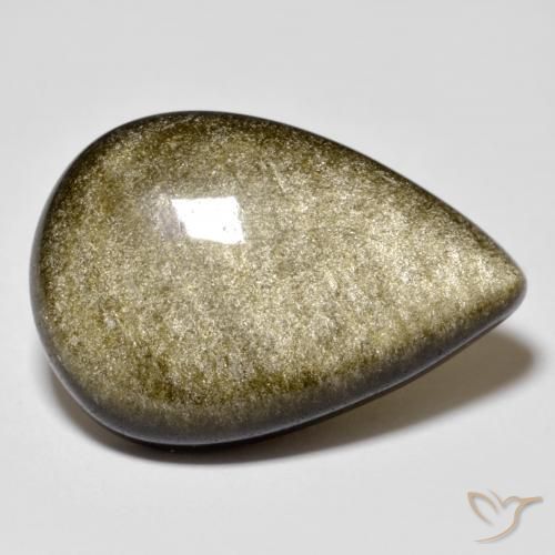 Ossidiana Nero con riflessi dorati naturale da 16.02 ct, Forma a pera, Opaco