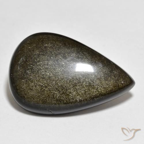 Ossidiana Nero con riflessi dorati naturale da 18.27 ct, Forma a pera, Opaco