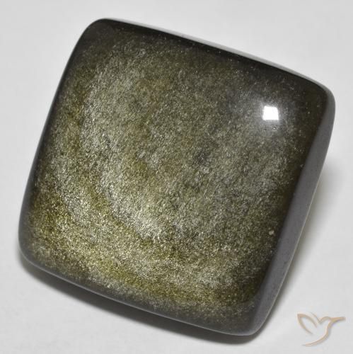 Ossidiana Nero con riflessi dorati naturale da 27.68 ct, Taglio a cuscino, Opaco