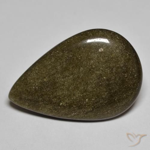 Ossidiana Nero con riflessi dorati naturale da 13.36 ct, Forma a pera, Opaco