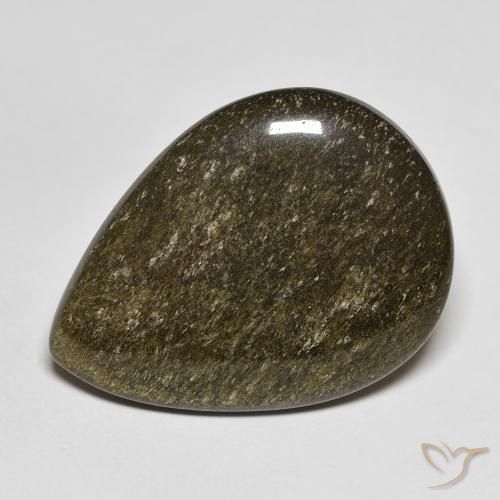 11.74ct Naturale Nero con riflessi dorati Ossidiana, Forma a pera, Opaco
