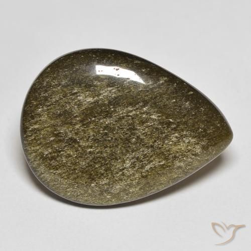 Ossidiana Nero con riflessi dorati naturale da 11.74 ct, Forma a pera, Opaco