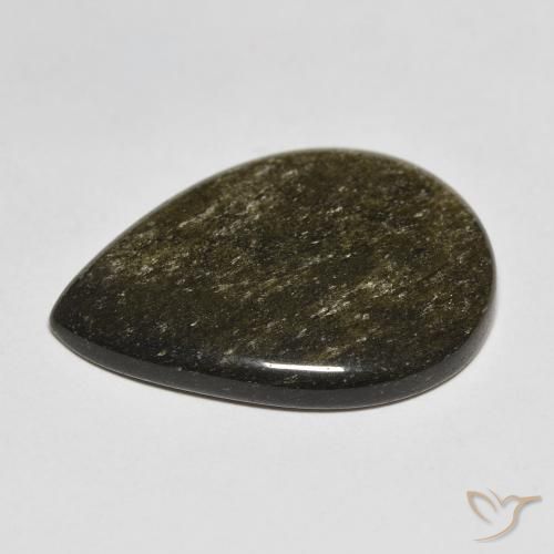 Ossidiana Nero con riflessi dorati naturale da 11.74 ct, Forma a pera, Opaco