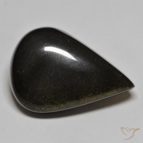 Ossidiana Nero con riflessi dorati naturale da 29.24 ct, Forma a pera, Opaco