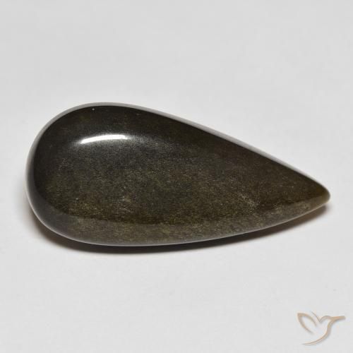 Ossidiana Nero con riflessi dorati naturale da 12.77 ct, Forma a pera, Opaco