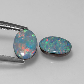 Doppietto di opale naturale multicolore da  ct, taglio ovale, opaco