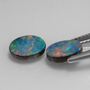 Doppietto di opale naturale multicolore da  ct, taglio ovale, opaco