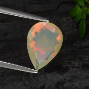 Opale naturale giallo da 1,28 ct, taglio a pera, trasparente