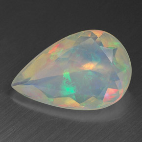 Opale naturale multicolore da 1,40 ct, taglio a pera, trasparente