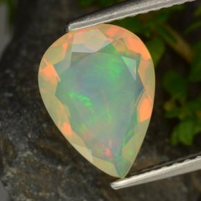Opale naturale giallo da 1,42 ct, taglio a pera, trasparente