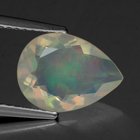 Opale naturale multicolore da 1,63 ct, taglio a pera, trasparente