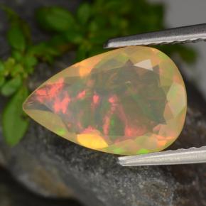 Opale naturale giallo da 1,32 ct, taglio a pera, trasparente