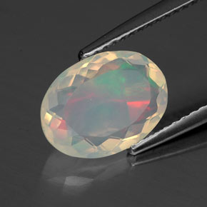 Opale naturale multicolore da 1,54 ct, taglio ovale, trasparente