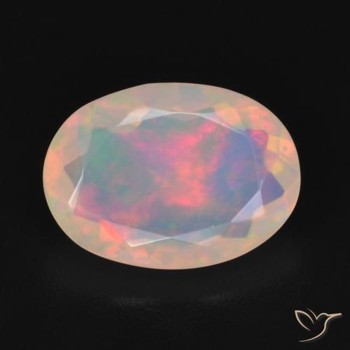 1.63ct Naturale Multicolore Bianco Opale, Ovale, Trasparente