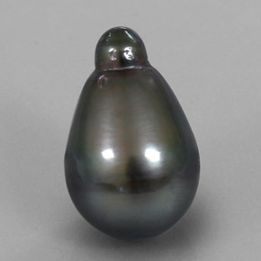 Perla naturale grigio da 13,94 ct, taglio a pera, opaco