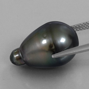 Perla naturale grigio da 13,94 ct, taglio a pera, opaco