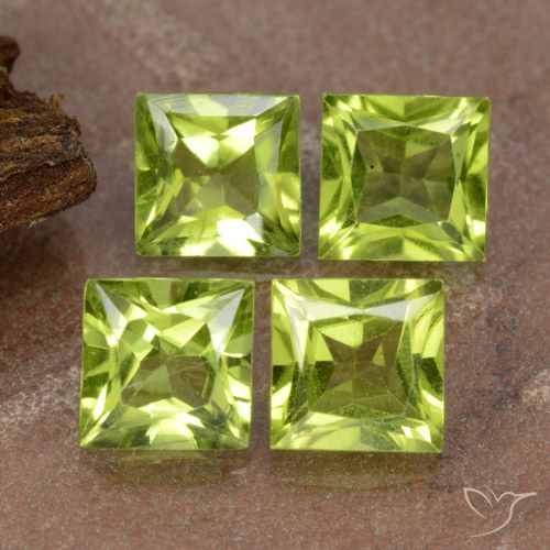 3.00ctw Naturale Verde giallastro Peridoto, Quadrato, VVS-VS