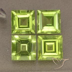 Gemme di Peridoto Verde giallastro naturale da 4.34 ct, Quadrato, VVS-VS
