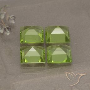 Gemme di Peridoto Verde giallastro naturale da 4.23 ct, Quadrato, VVS-VS