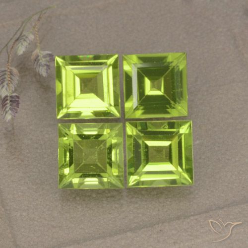 4.41ctw Naturale Verde giallastro Peridoto, Quadrato, VVS-VS