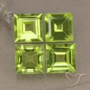Gemme di Peridoto Verde giallastro naturale da 4.41 ct, Quadrato, VVS-VS