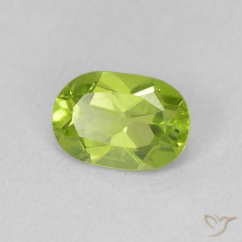 Peridoto Verde giallastro vivace naturale da 0.86 ct, Ovale, VS