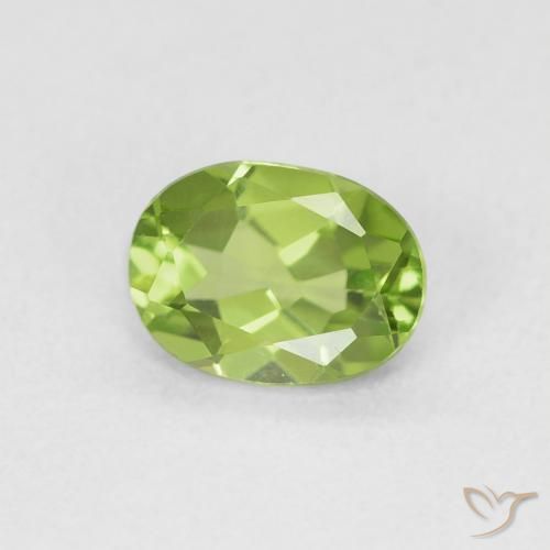Peridoto Verde giallastro naturale da 0.90 ct, Ovale, VVS-VS
