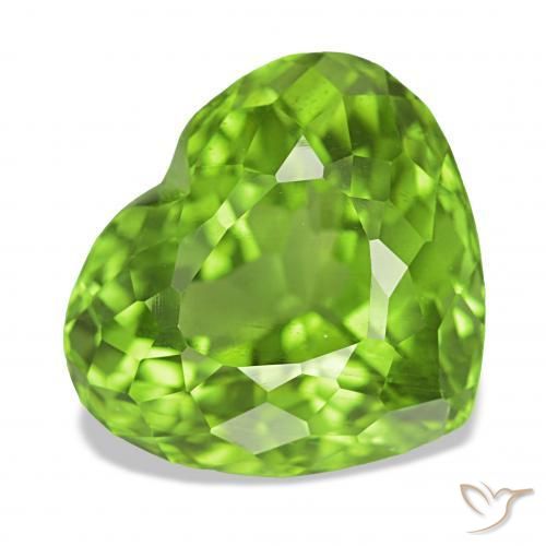 Peridoto Verde medio naturale da 6.28 ct, Cuore, VVS-VS