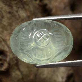 Prehnite verde molto chiaro naturale da 11,67 ct, taglio fiore, traslucido