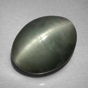 Quartz cat's eye naturale verde da 7,74 ct, taglio ovale, opaco