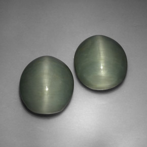 Gemme di Quarzo Occhio di Gatto Verde naturale da  ct, Taglio ovale, Opaco