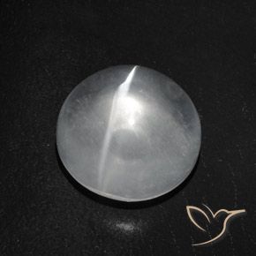 7.56ct Naturale Bianco trasparente Quarzo effetto occhio di gatto, Rotondo, Trasparente
