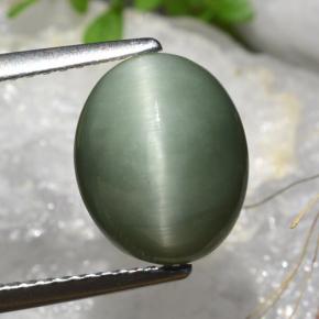 Quarzo Occhio di Gatto Verde muschio grigiastro naturale da 3.77 ct, Taglio ovale, Opaco