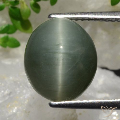 6.98ct Naturale Grigio medio Quarzo effetto occhio di gatto, Ovale, Opaco