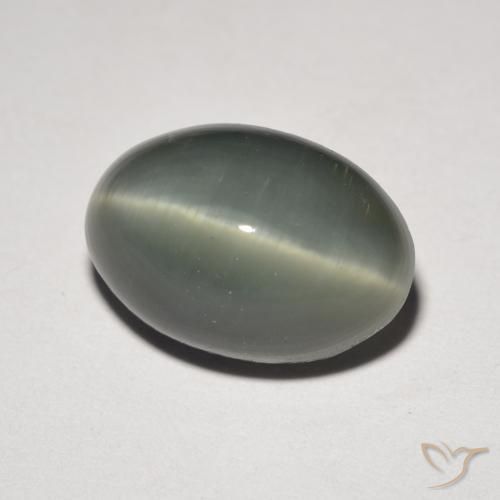 Quarzo Occhio di Gatto grigio verdastro naturale da 4.76 ct, Ovale, Opaco