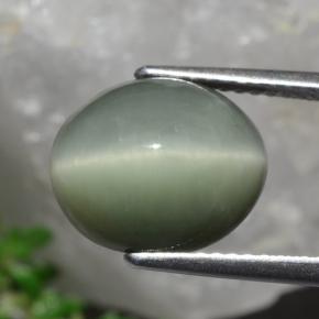 Quarzo occhio di gatto verde medio naturale da 5,84 ct, taglio ovale, opaco