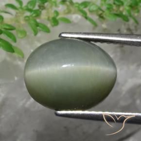 Quarzo Occhio di Gatto Verde medio naturale da 5.82 ct, Ovale, Opaco