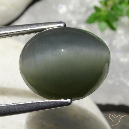 Quarzo Occhio di Gatto Grigio scuro naturale da 7.47 ct, Ovale, Opaco