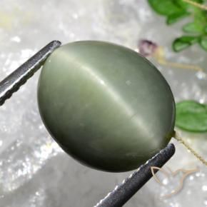 Quarzo Occhio di Gatto Verde muschio grigiastro naturale da 5.84 ct, Ovale, Opaco