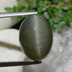Quarzo Occhio di Gatto Verde terroso naturale da 6,97 ct, Taglio ovale, Opaco