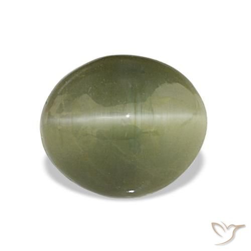 Quarzo Occhio di Gatto Verde giallastro naturale da 6.98 ct, Taglio ovale, Opaco