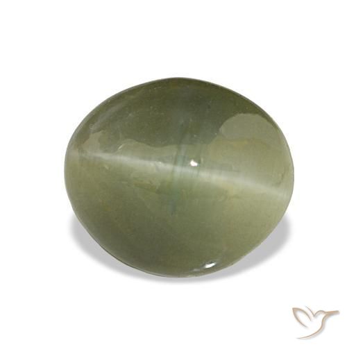 Quarzo Occhio di Gatto Verde giallastro naturale da 6.98 ct, Taglio ovale, Opaco