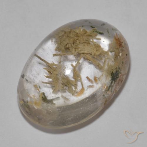 19.85ct Naturale Multicolore Quarzo Con Hedenbergite, Ovale, Trasparente