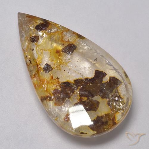 23.01ct Naturale Multicolore Quarzo Con Marcasite, Forma a pera, Trasparente