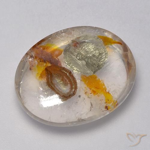 16.86ct Naturale Multicolore Quarzo Con Marcasite, Ovale, Trasparente