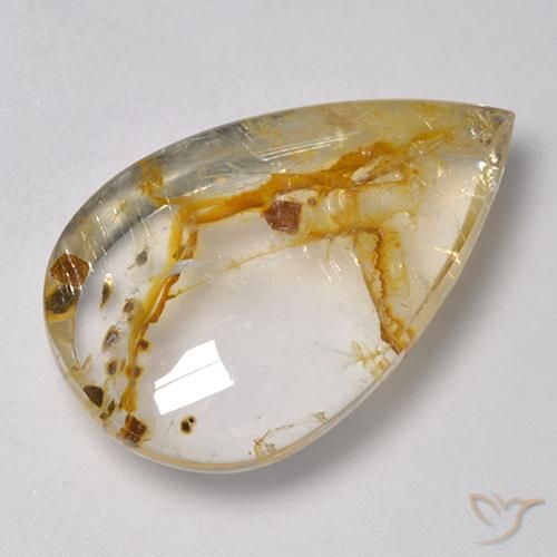 21.80ct Naturale Multicolore Quarzo Con Marcasite, Forma a pera, Trasparente