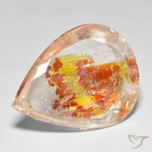 37.46ct Naturale Multicolore Quarzo Con Marcasite, Forma a pera, Trasparente
