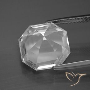 Quarzo Bianco trasparente naturale da 11.84 ct, Ottagonale / Taglio smeraldo, VVS