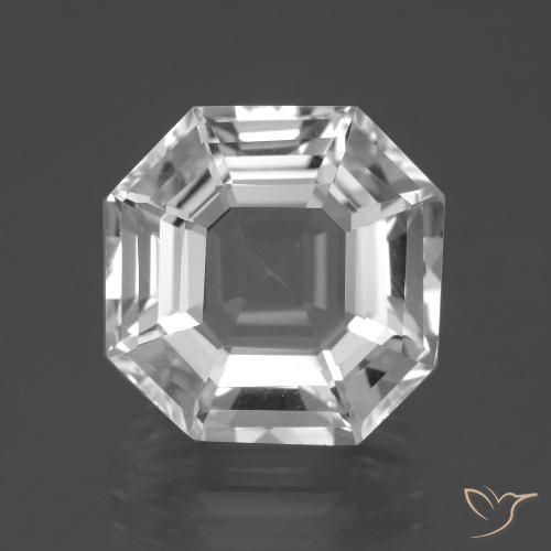 Quarzo naturale bianco da 10,48 ct, taglio smeraldo, VVS-VS