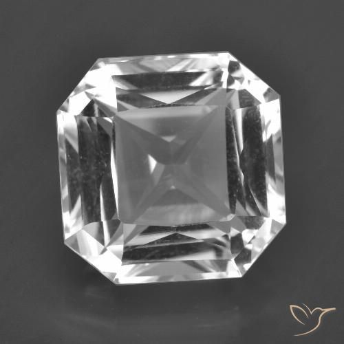 Quarzo naturale bianco da 8,72 ct, taglio smeraldo, VVS
